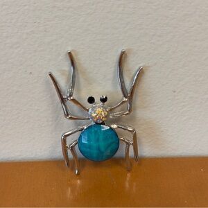 NEW Glass Spider Brooch Turquoise Art Glass Statement Pin 2.5in